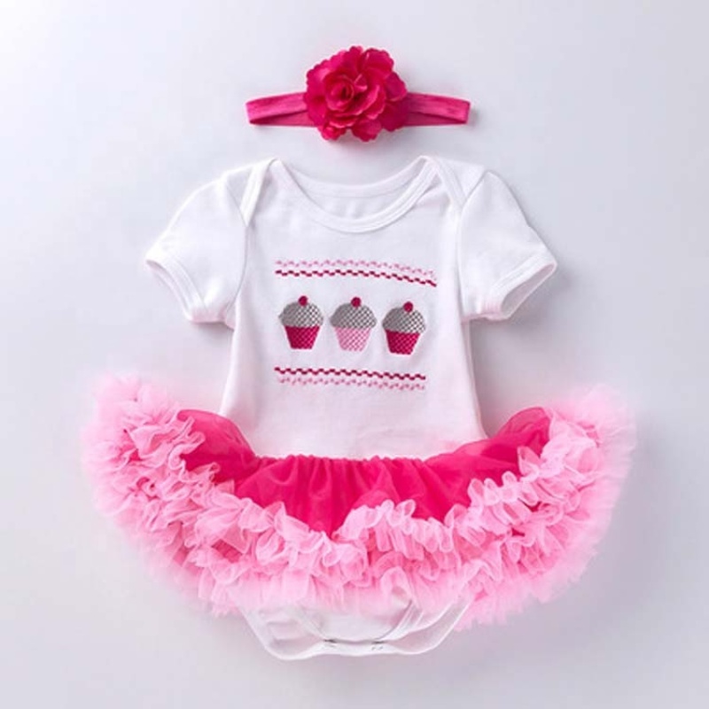 Wholesale High Quality Cotton Baby Romper with Tutu Skirts And Headband Outfit Set For Birthday Party