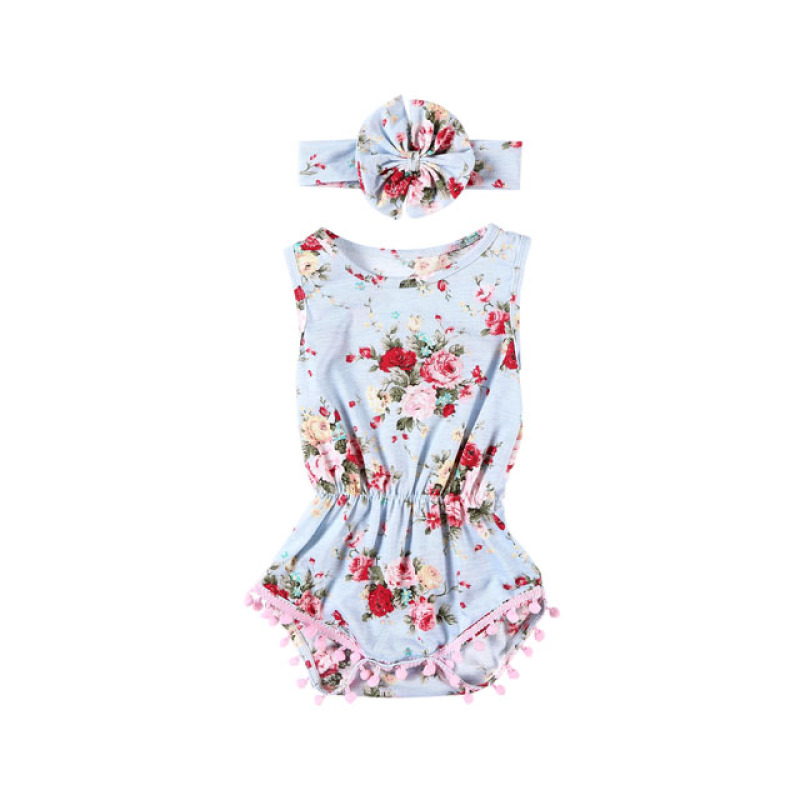 Soft Anti-Bacterial Infant & Toddlers Romper With Big Flower Headband Baby Clothes Set