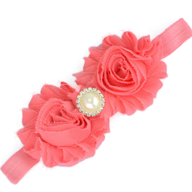 wholesale Hand Made Kid Pearl Hair Accessories Pearl Rhinestone Chiffon Flower Headband For Girl