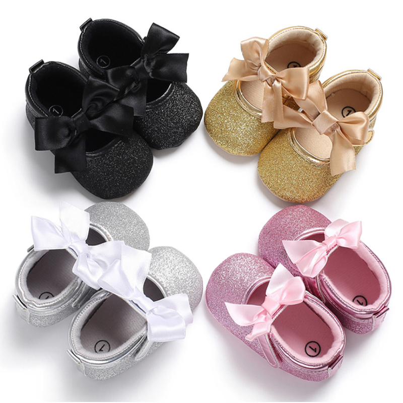 Hot Selling Korea Style Cute Bow Tie Baby Infant Hook and Loop Shoes for Girls Under 3 Years Old