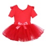 Ballet skirt girls solid leotard ballroom dancewear short sleeve ruffle tutu dresses children's performance suit