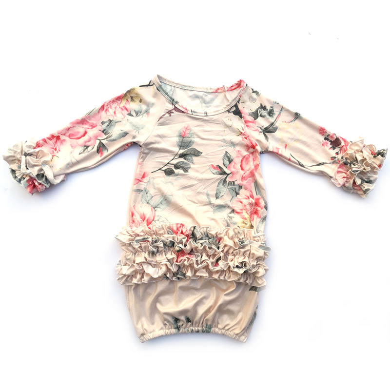 Wholesale Floral Newborn Ruffled Milk Silk Baby Gown