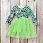 Cheap bone printed high quality long sleeve punk kid girl tulle layered dress