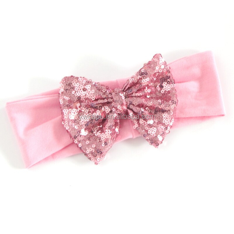 2018 latest hot selling baby bow sequin headbands with big bowknot baby hair accessories