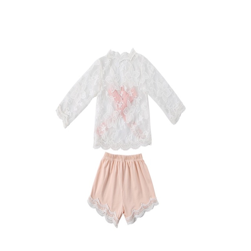 Fashion Kids Baby Girls Outfits Flower Embroidered Short Sleeve Shirt And Shorts 2 Pieces Sets