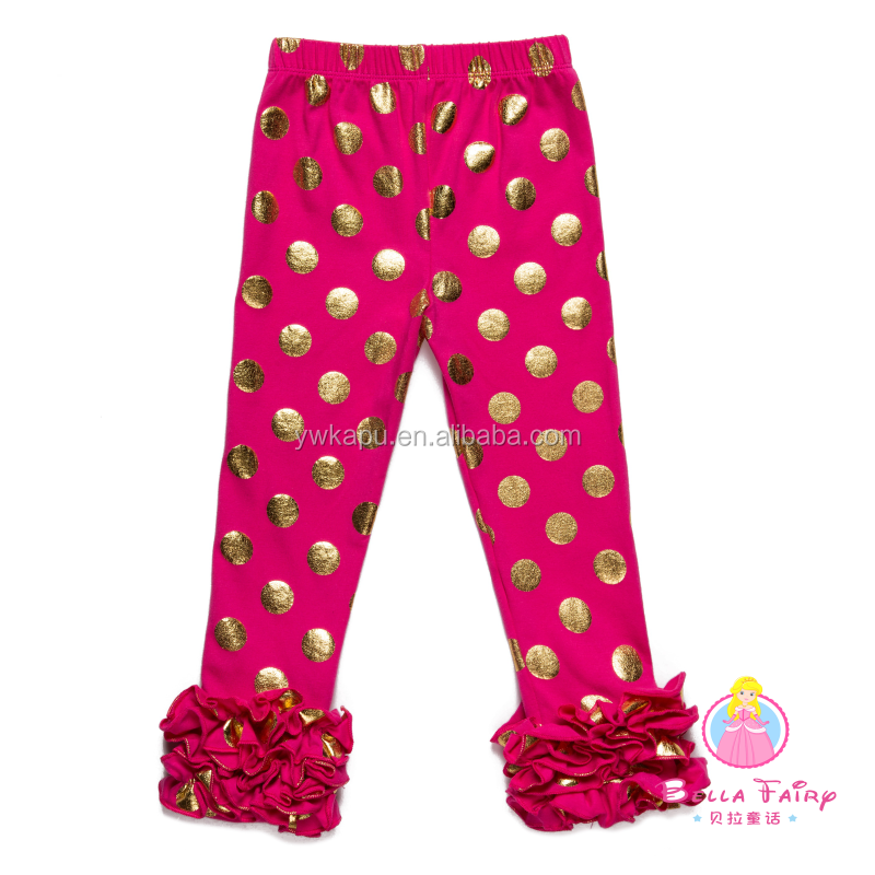 Hot Pink Polka Dot Baby Pants Girls Pants Cotton Girls Solid Color Icing Ruffle Leggings