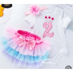 Factory Direct Sale Newborn Baby Birthday Romper With Rainbow Tutu Skirts And Headband 