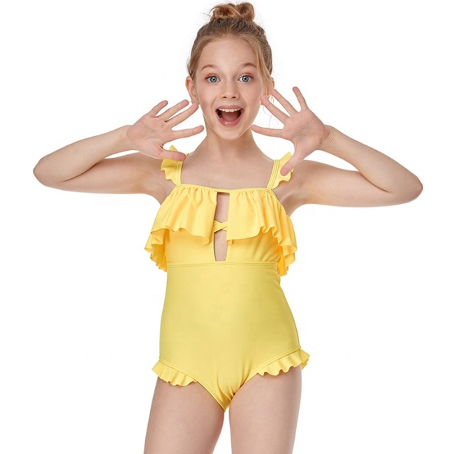 2021 fashion yellow blue ruffle swimsuit one piece sexy girl bikini