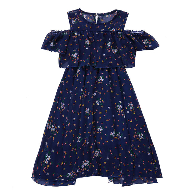 Boutique Polyester Flora Cold Off Shoulder Tassel Dress For Baby Girls