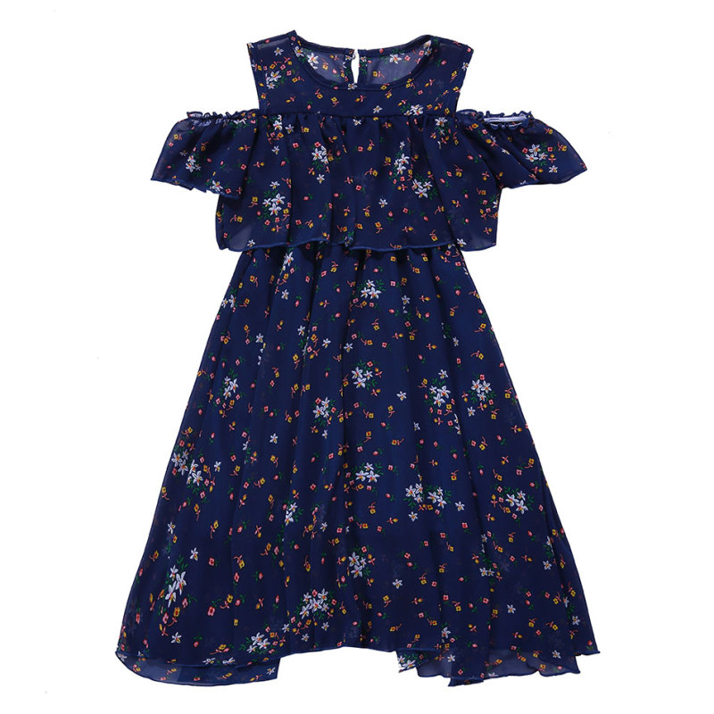 Boutique Polyester Flora Cold Off Shoulder Tassel Dress For Baby Girls