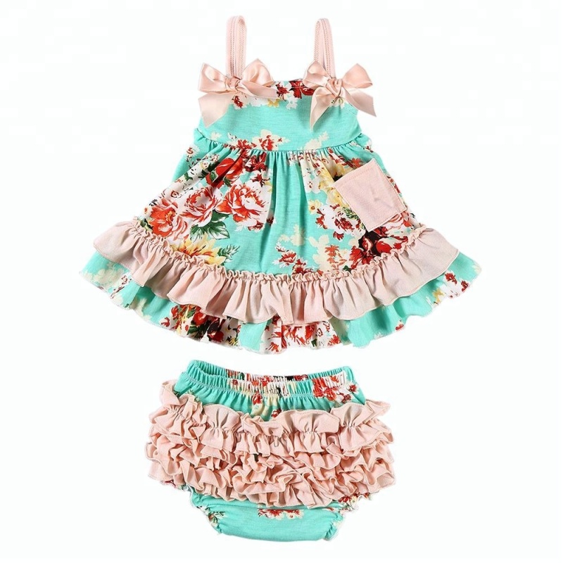 Wholesale Adorable Newborn Baby Clothes Floral Print Baby Outfits Swing Sets For Girls