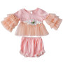 Boutique Cute Little Baby Girl Pink Long Sleeves Top With Ruffles And Lace Pants Clothing Set