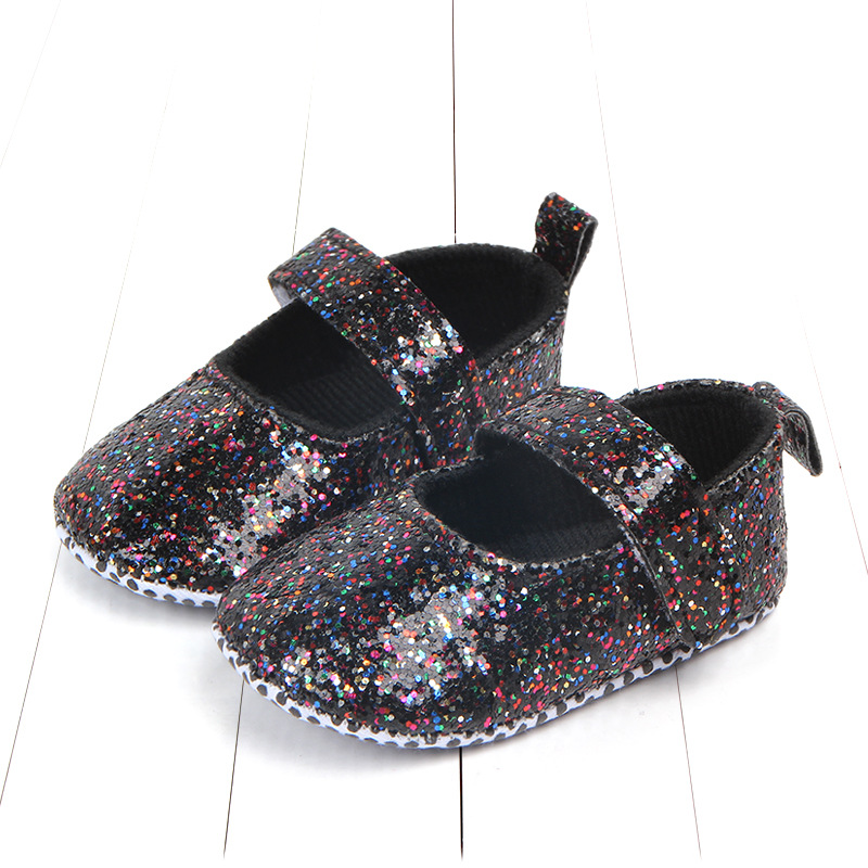 Wholesale Fancy Hook and Loop Girls Black Gold Silver Genuine Leather Shoes for Little Baby Toddlers