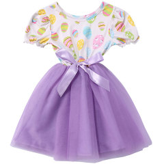 Popular wholesale short sleeve Easter bunny eggs printed baby girl dress