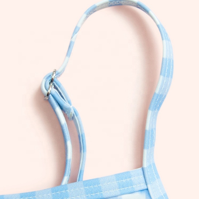 2021 summer modest blue swimwear plaid string bikinis