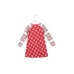 Cheerful Red Color Long Sleeve Christmas Tunic Dress for Children Girls