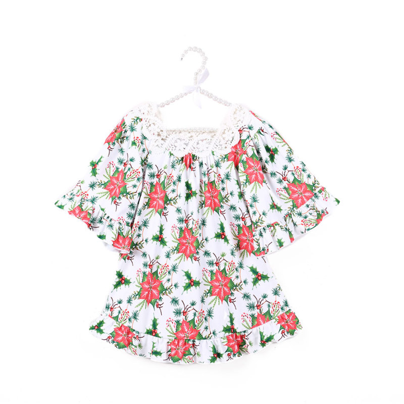 Fashion Blouse for Kids Girls with Ruffle Swing and Lace Square Collar Desgin