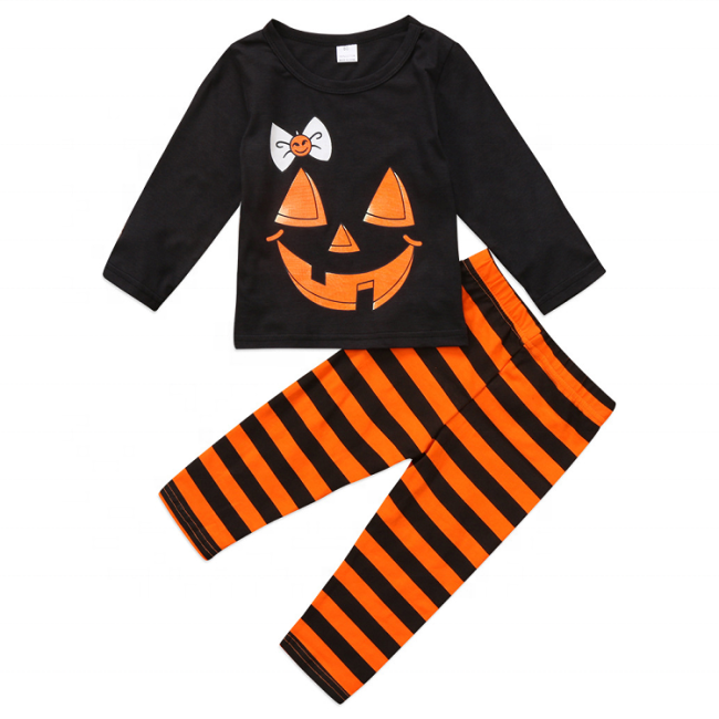 Hot selling fall baby orange clothes pumpkin halloween long pants