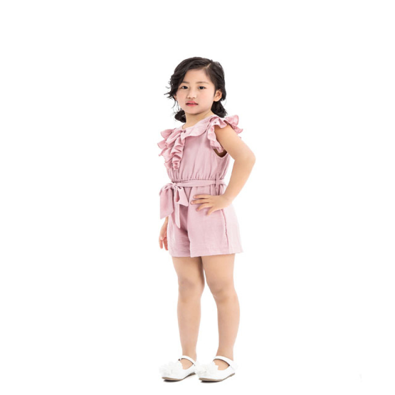 China Manufacturer Baby Clothes Pink Ruffles Baby Girls Strap Romper