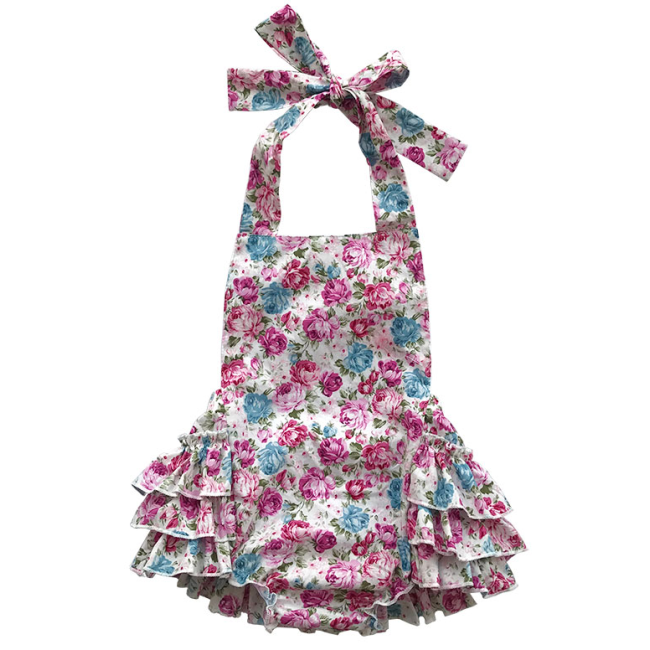 new fashion cute sweet floral baby halter bubble ruffle romper for girl wholesale RTS