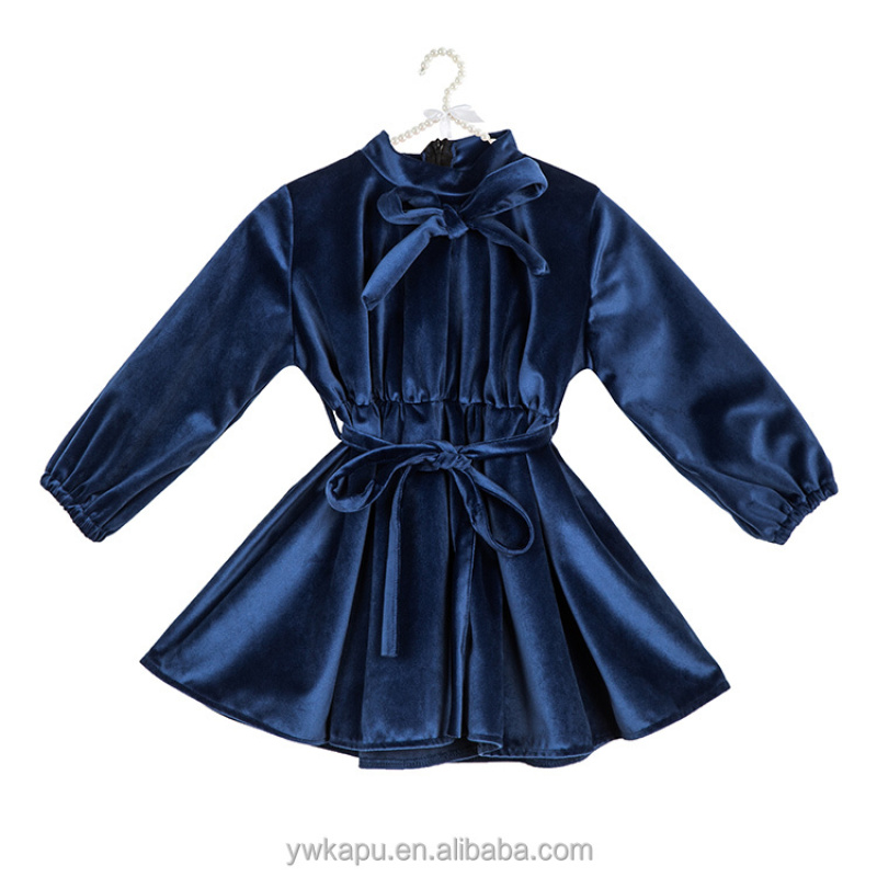 Soft pleated children fancy top designs dress coat velvet tunic girl winter shirts