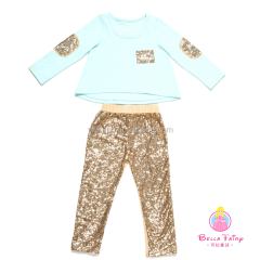 Factory Sale Baby Autumn Outfits Long Sleeves Cotton Top With Sequin Leggings