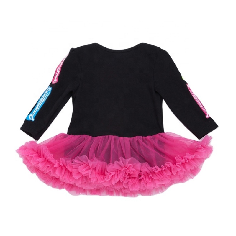 Halloween bone 2 piece long sleeve tutu custom mesh pettiskirt dress