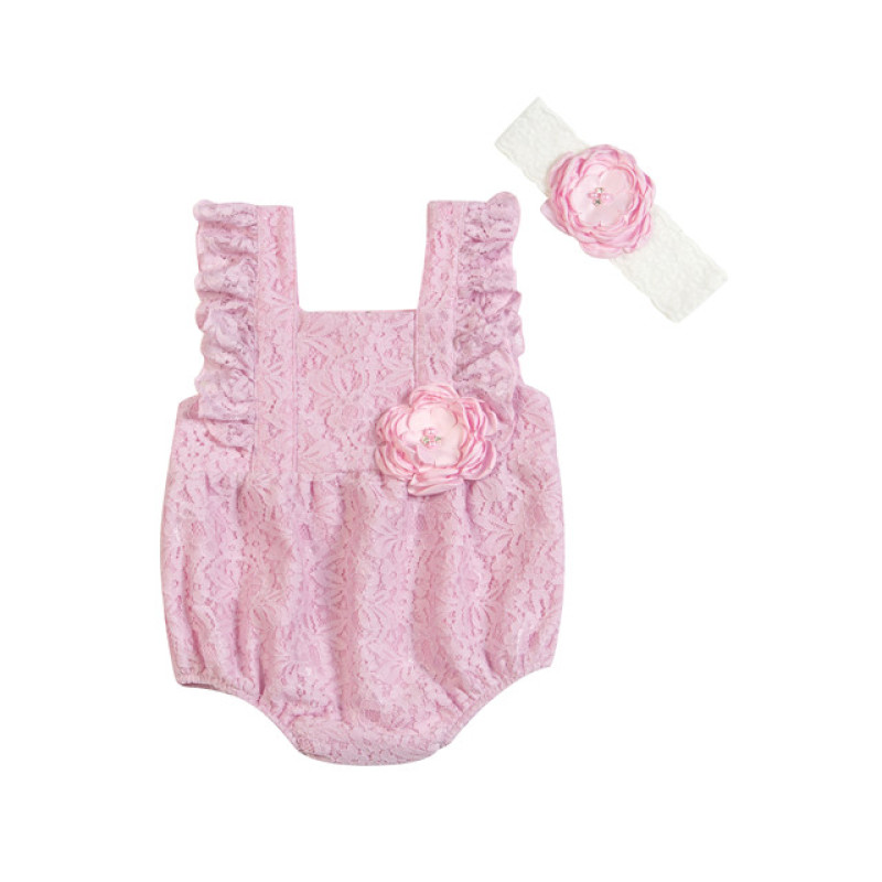 Wholesale baby girl clothes romper with big flower  headband sets