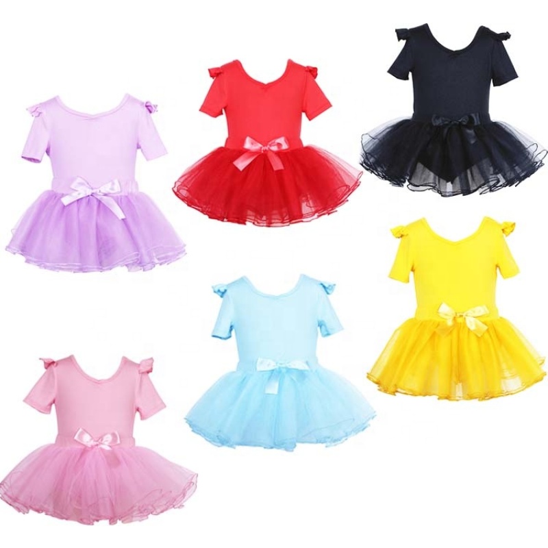 Wholesale kids solid ballet tutu dance performance practice rompers girls leotard dress dancewear