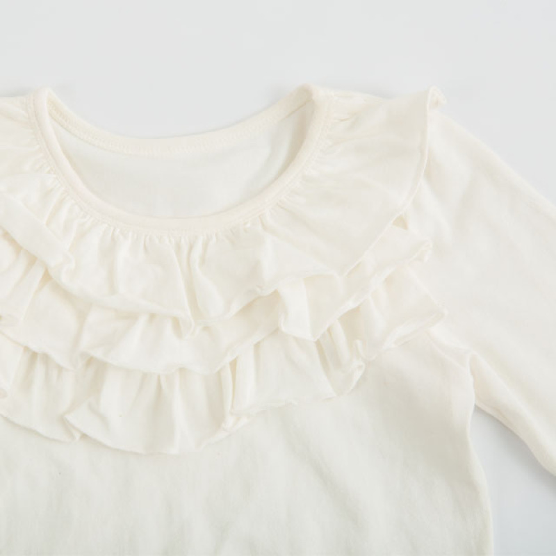 Girl O-neck Double Ruffle Tunic Little Girl White Model Top 100 Children's Clothing Summer 2018