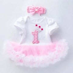 Hot Sale Toddler Girl Pink Design Cotton 2 Piece Romper Set For Birthday