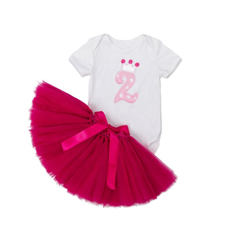 New Arrival Cotton Infant Baby Romper With Tutu Dress Set For Girl's Birthday Party 