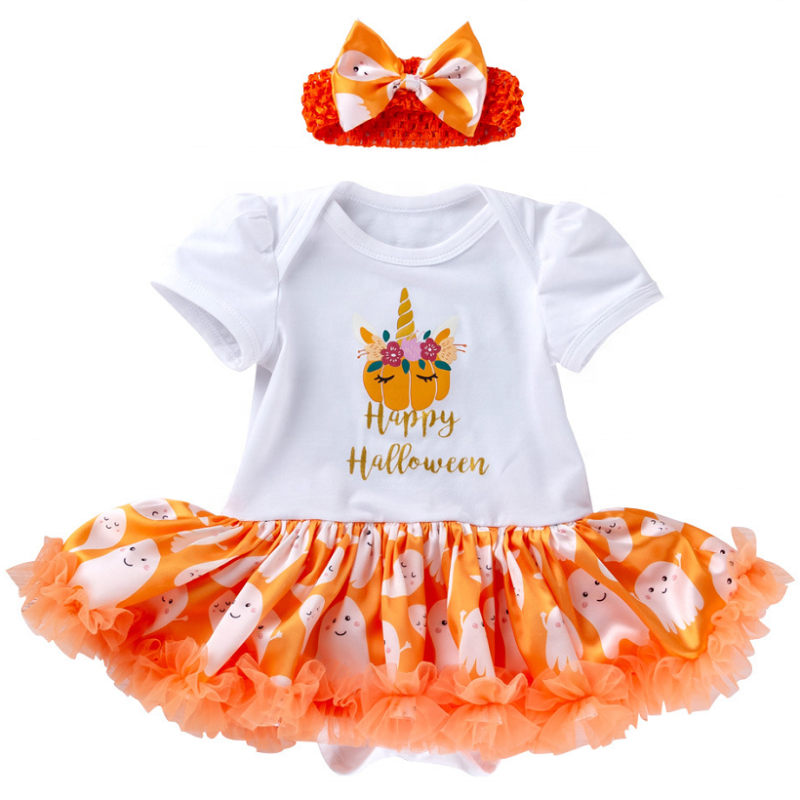 Hot selling orange puff sleeve white baby tutu pettiskirt dress new born gift set