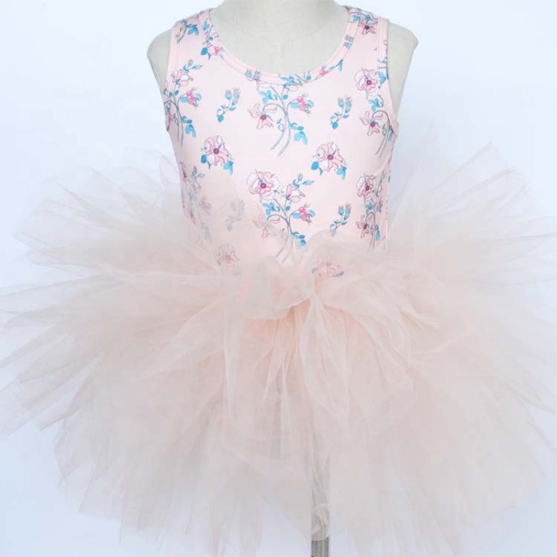 New design kids clothing party tulle puffy dress ballet princess sleeveless floral print baby girls tutu dresses