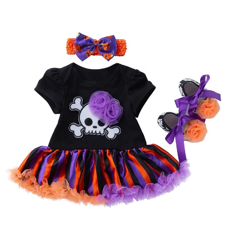 Halloween bone 2 piece long sleeve tutu custom mesh pettiskirt dress