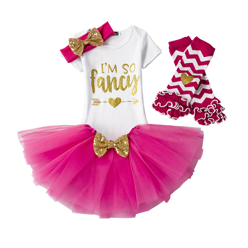 Custom Pretty Baby Girls First Birthday Party Romper Clothing Sets With Sequin Bow
