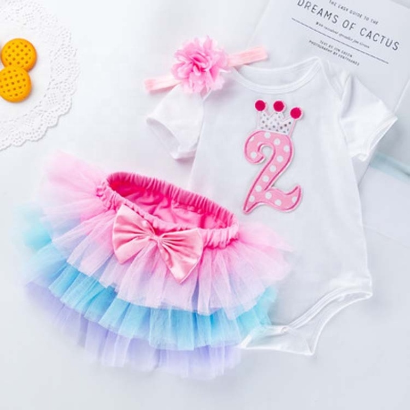 Factory Sale Kids Birthday Romper With Rainbow Tutu Skirts And Headband 