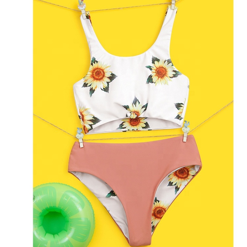 Factory two piece sexy high waist flower swimsuits wimwear