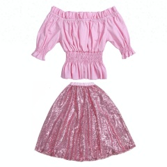 Wholesale Toddler Girl Clothes New Design Smock Top And Sequin Skirt Set