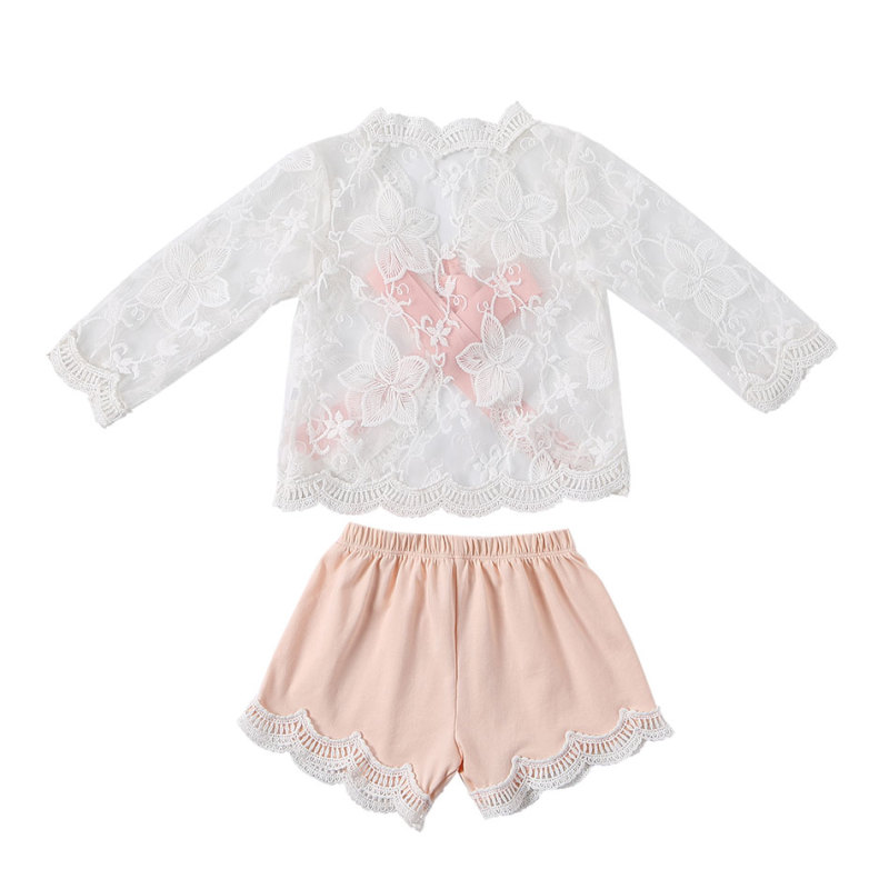 Adoarable Toddler Kids Girls Lace Tops T shirt Flower Shorts Outfits Summer Clothes Set