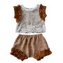 Fall Toddler Baby Girl Boutique Clothing Lace Sets With Ruffle Shoulder And Lace Pants