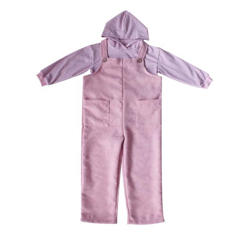 Wholesale Striped Jacket With Hoodie And Overalls For Girl Casual Wear