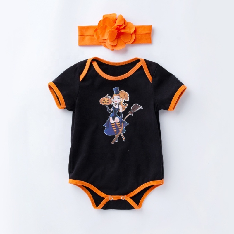 Halloween short sleeve breathable pumpkin printed baby romper custom
