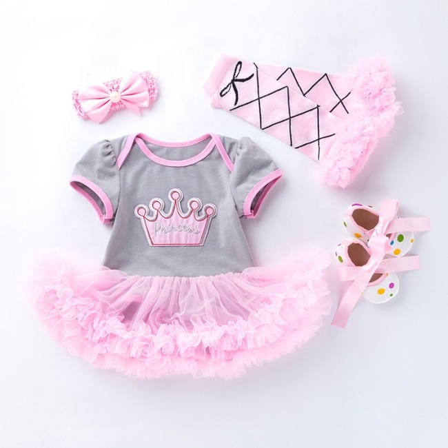Wholesale Cotton Short Sleeve Bodysuit With Tutu Skirts Outfit Set