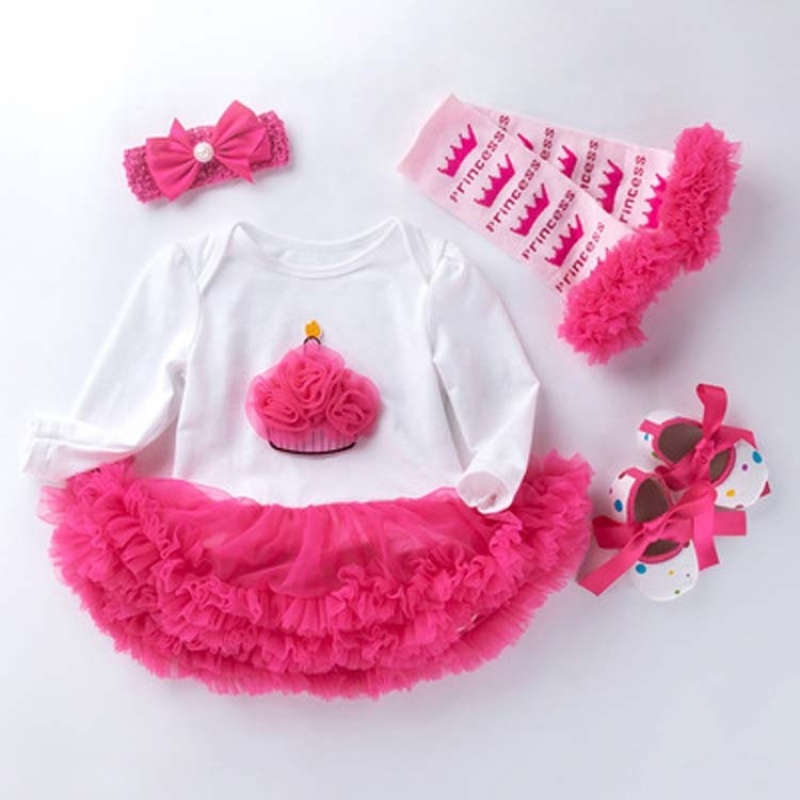 Factory Direct Sale Little Baby Girl Long Sleeve Birthday Clothing Set