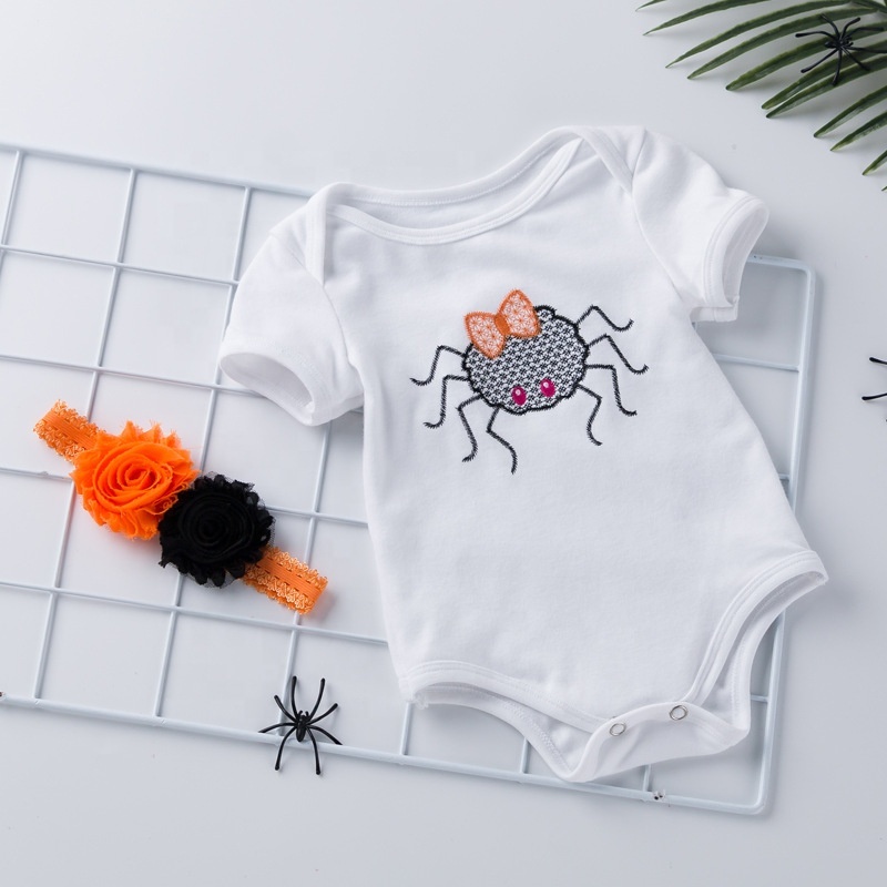 2021 white cute breathable halloween embroidered plain baby rompers