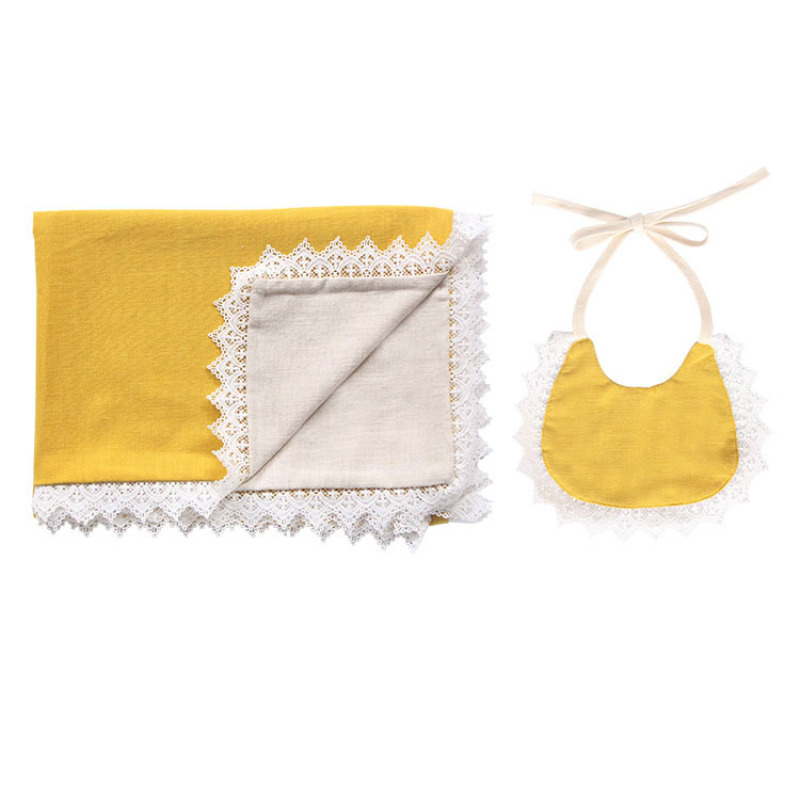 high quality cotton linen lace bresthable baby crib blanket bedding set
