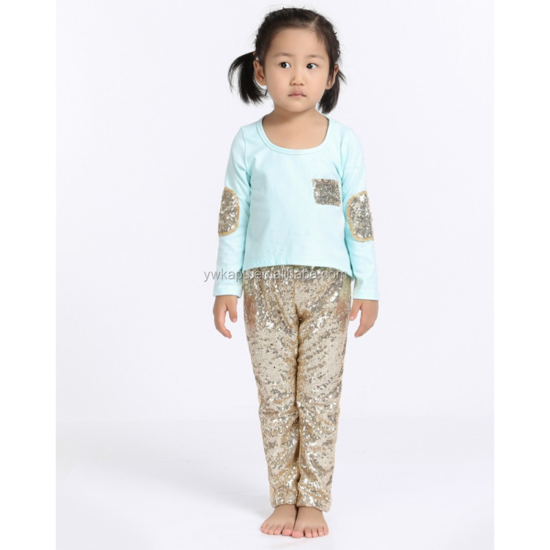 Factory Sale Baby Autumn Outfits Long Sleeves Cotton Top With Sequin Leggings