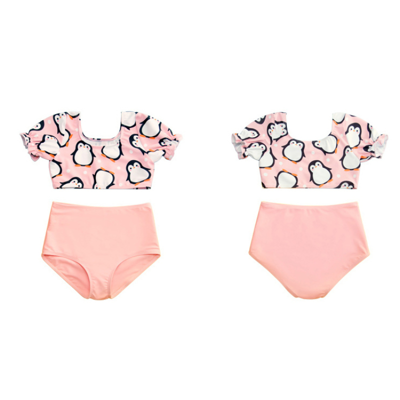 2021 boutiques little girls pink swimsuit swimwear girl sleeve bikini