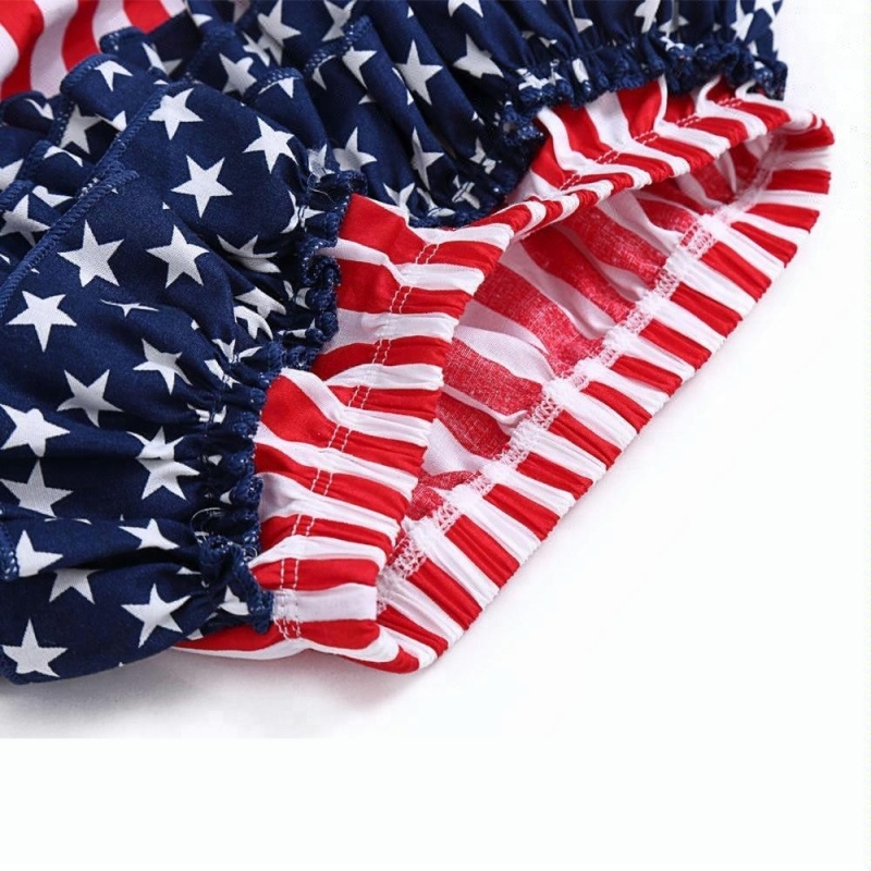 2018 Newest design patriotic high quality sleeveless top and ruffle bloomers 4th of July baby girl outfit
